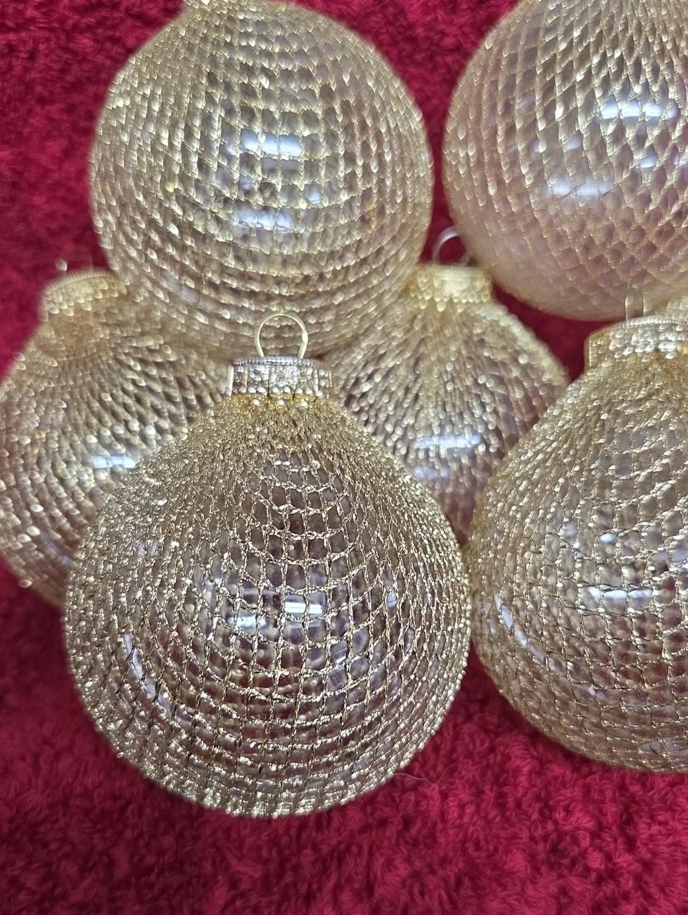 Vintage Y2k Martha Stewart Gold Mesh Christmas Ornaments - Set of 7